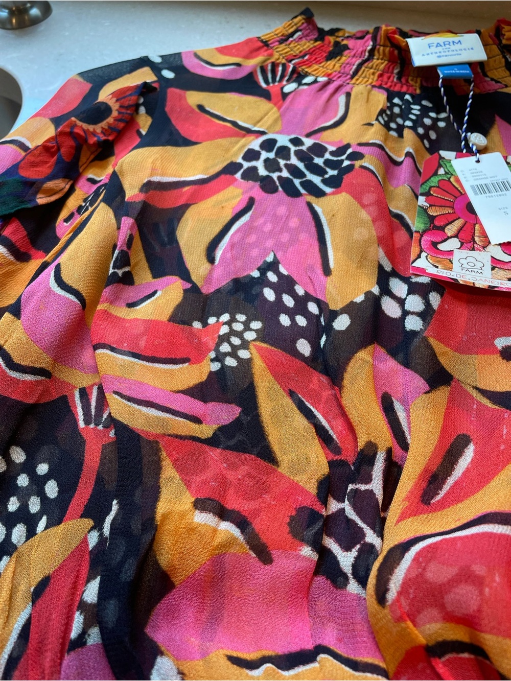 FARM Rio Sheer Ruffled Blouse | Orange Motif - Picture 10 of 12